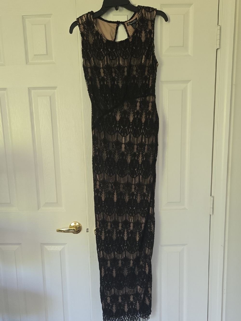 Rachael & Chloe Black Lace Maxi Dress with Nude Lining